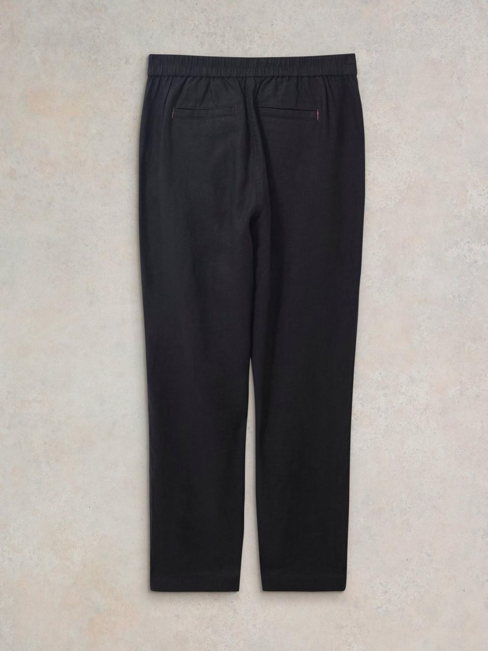 Rowena Linen Trouser in PURE BLK - FLAT BACK